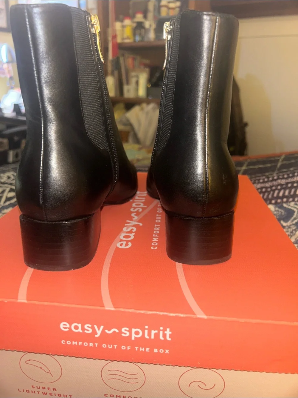 Easy Spirit Women's Black Leather Ankle Boots, 9.5